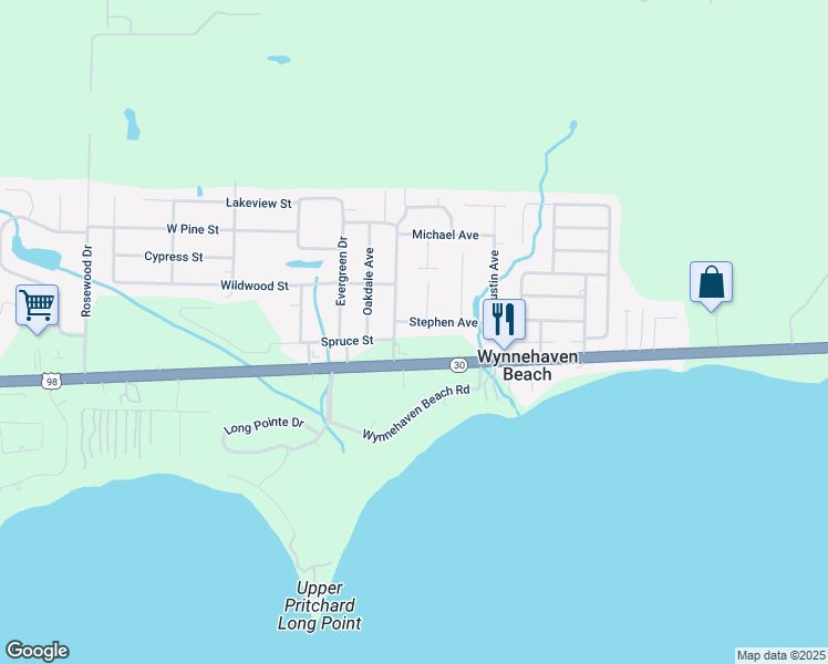 map of restaurants, bars, coffee shops, grocery stores, and more near 202 Stephen Avenue in Mary Esther