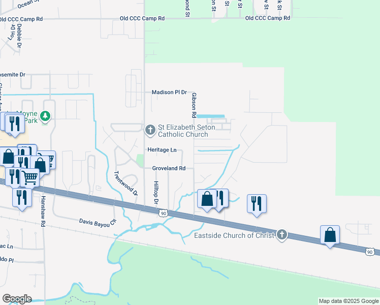 map of restaurants, bars, coffee shops, grocery stores, and more near 50 Highland Park 2 in Ocean Springs