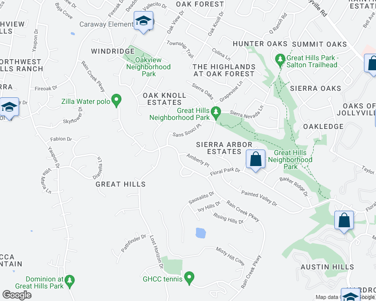 map of restaurants, bars, coffee shops, grocery stores, and more near 6306 Amberly Place in Austin