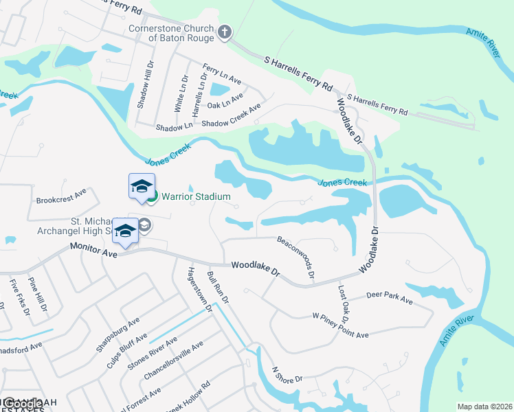 map of restaurants, bars, coffee shops, grocery stores, and more near 4634 Lake Point Avenue in Baton Rouge