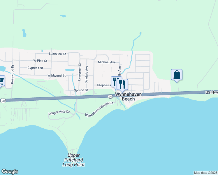 map of restaurants, bars, coffee shops, grocery stores, and more near 217 Stephen Avenue in Mary Esther