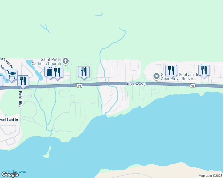 map of restaurants, bars, coffee shops, grocery stores, and more near 5 Neptune Drive in Mary Esther
