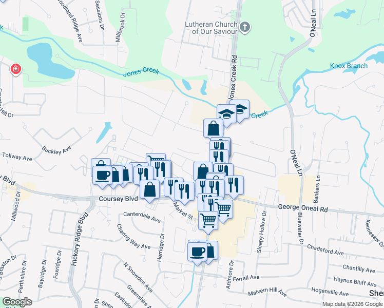 map of restaurants, bars, coffee shops, grocery stores, and more near 4720 Jones Creek Road in Baton Rouge
