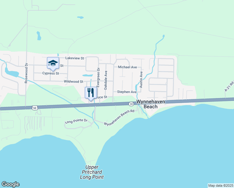 map of restaurants, bars, coffee shops, grocery stores, and more near 202 Stephen Avenue in Mary Esther