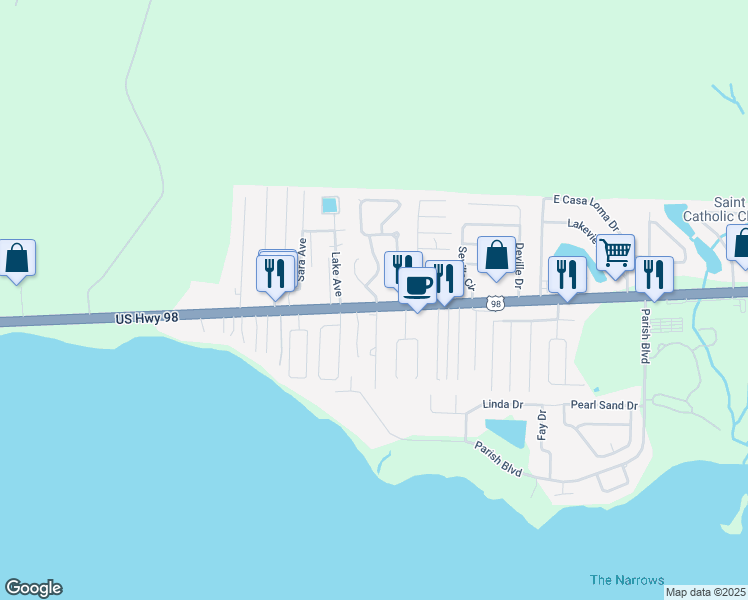 map of restaurants, bars, coffee shops, grocery stores, and more near 429 Bristol Cove Road in Mary Esther