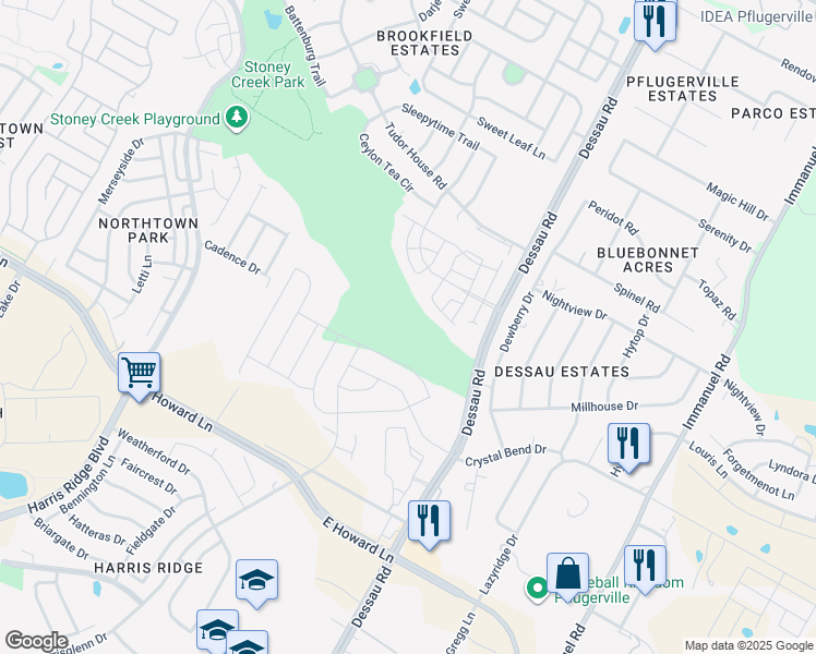map of restaurants, bars, coffee shops, grocery stores, and more near 13840 Dessau Road in Pflugerville