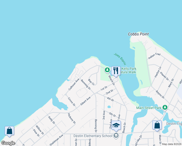 map of restaurants, bars, coffee shops, grocery stores, and more near 1131 Bay Court in Destin