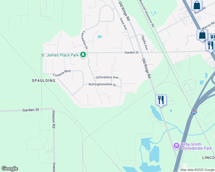 map of restaurants, bars, coffee shops, grocery stores, and more near 7210 Nottinghamshire Drive in Jacksonville