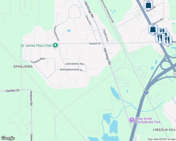 map of restaurants, bars, coffee shops, grocery stores, and more near 8799 Oxfordshire Avenue East in Jacksonville