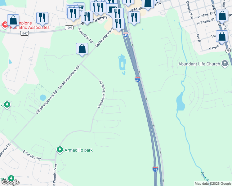 map of restaurants, bars, coffee shops, grocery stores, and more near 111 Avenue A in Willis
