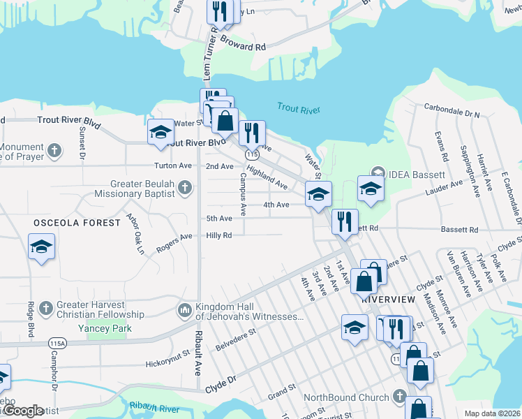 map of restaurants, bars, coffee shops, grocery stores, and more near 2204 5th Avenue in Jacksonville