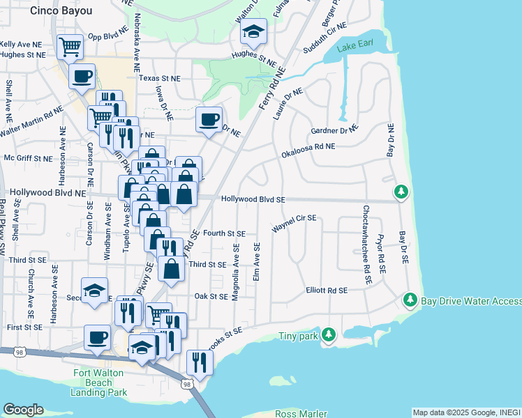map of restaurants, bars, coffee shops, grocery stores, and more near 59 Waynel Court Southeast in Fort Walton Beach