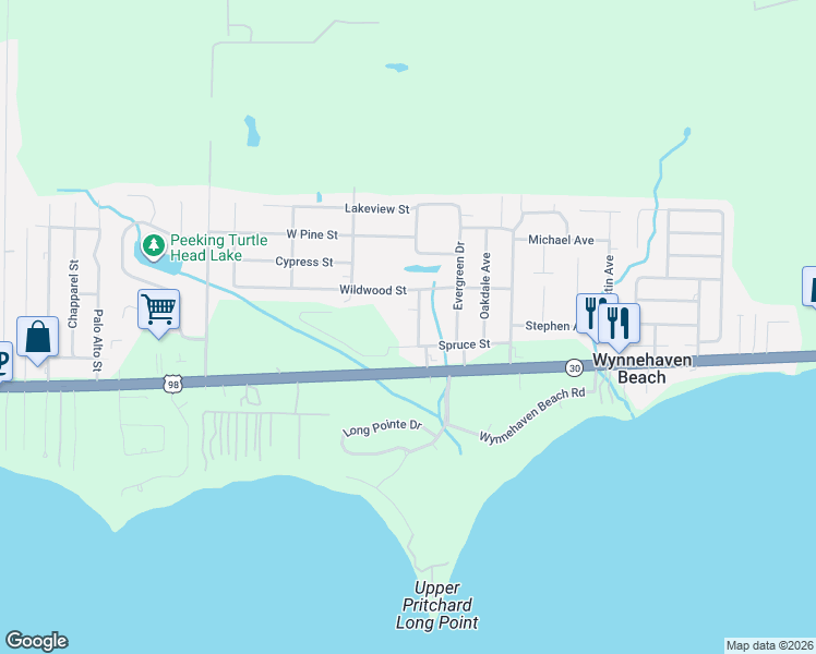 map of restaurants, bars, coffee shops, grocery stores, and more near 416 Spruce Street in Mary Esther