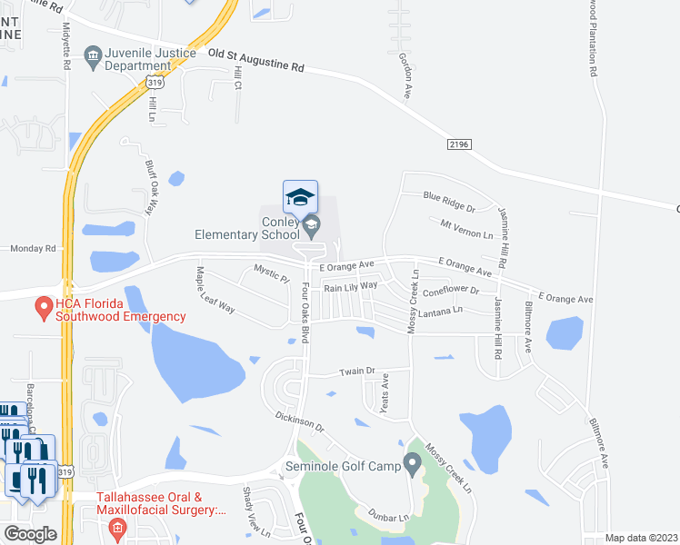 map of restaurants, bars, coffee shops, grocery stores, and more near 2429 Orange Avenue in Tallahassee