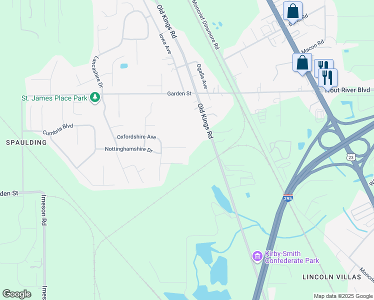 map of restaurants, bars, coffee shops, grocery stores, and more near 7100 Buckinghamshire Place in Jacksonville