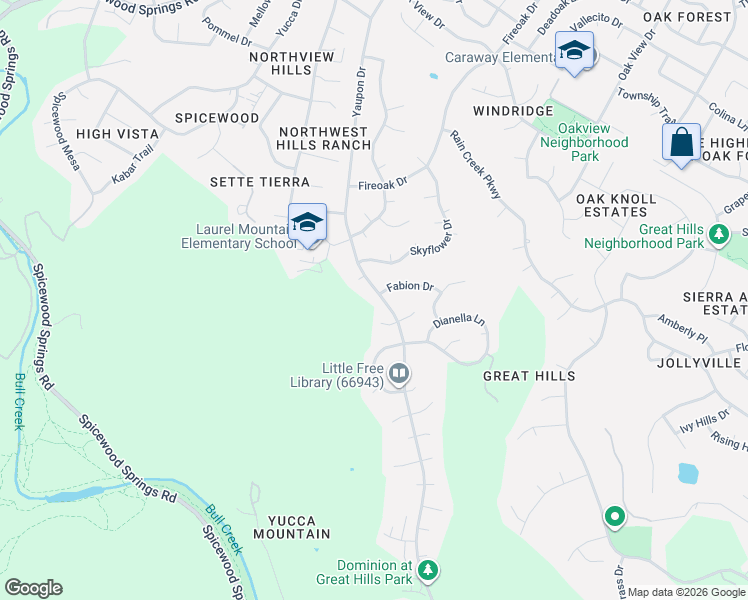 map of restaurants, bars, coffee shops, grocery stores, and more near 7319 Yaupon Drive in Austin
