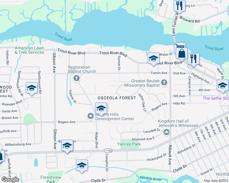map of restaurants, bars, coffee shops, grocery stores, and more near 3269 Garden Brook Road in Jacksonville