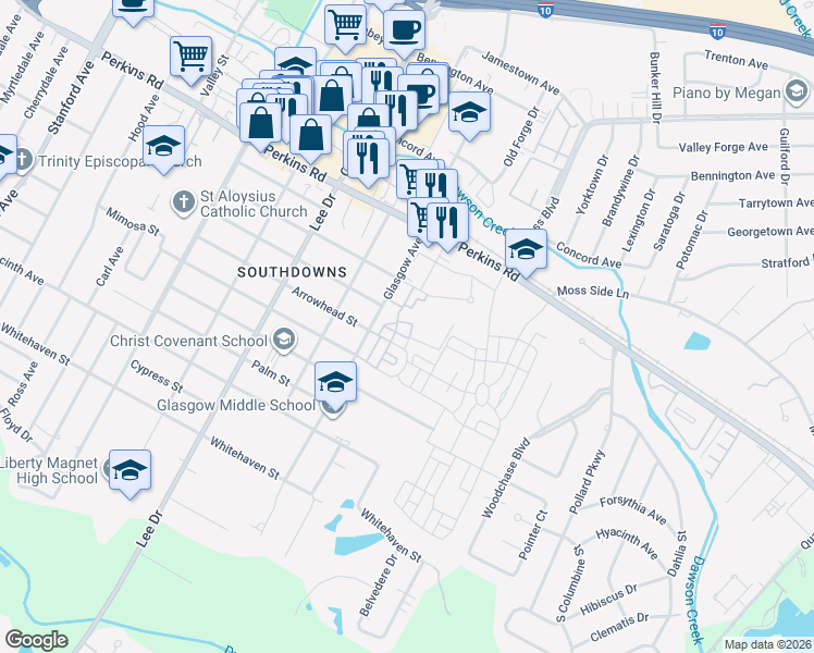 map of restaurants, bars, coffee shops, grocery stores, and more near 4949 Arrowhead Street in Baton Rouge