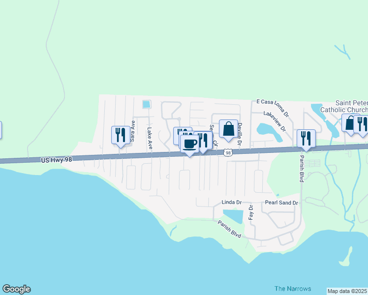 map of restaurants, bars, coffee shops, grocery stores, and more near 1000 Quail Hollow Drive in Mary Esther