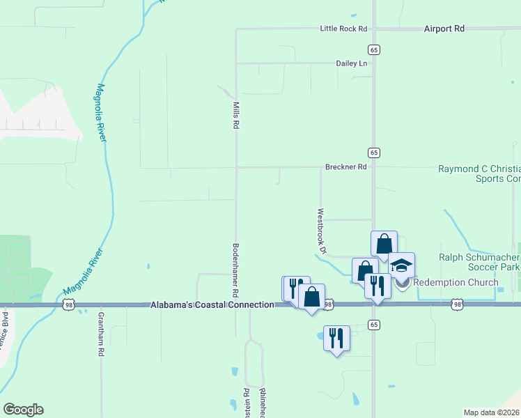 map of restaurants, bars, coffee shops, grocery stores, and more near 17484 Pettibone Lane in Foley