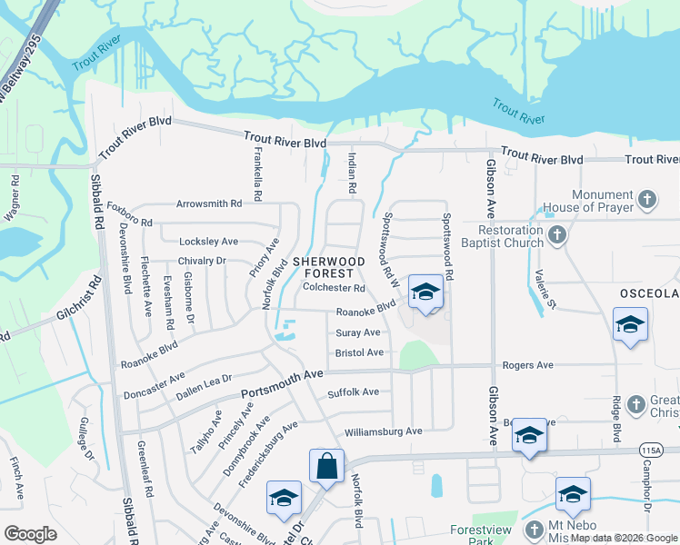 map of restaurants, bars, coffee shops, grocery stores, and more near 4622 Colchester Road in Jacksonville