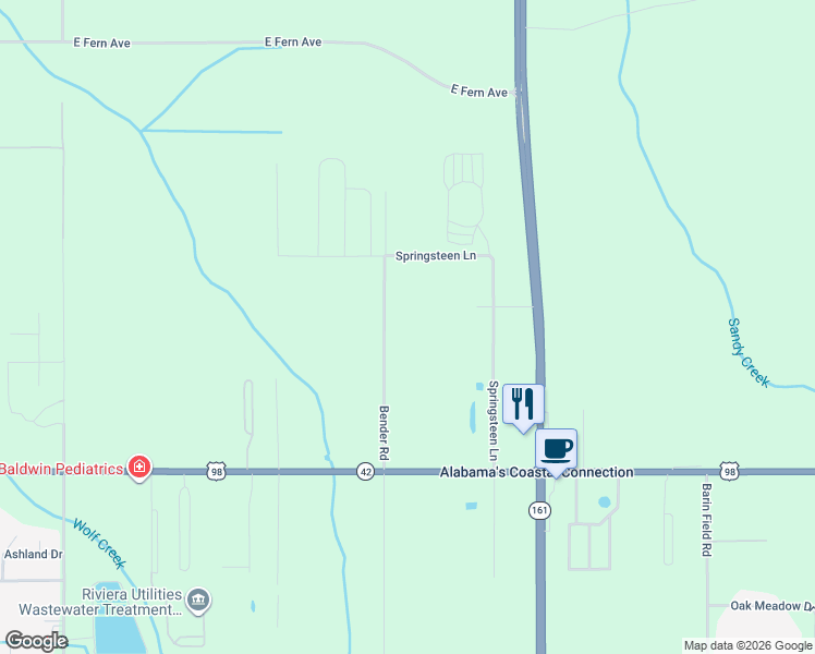 map of restaurants, bars, coffee shops, grocery stores, and more near 12810 Bender Road in Foley
