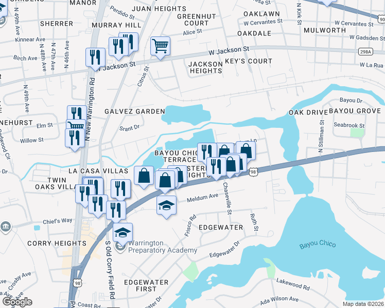 map of restaurants, bars, coffee shops, grocery stores, and more near 212 Alton Road in Pensacola