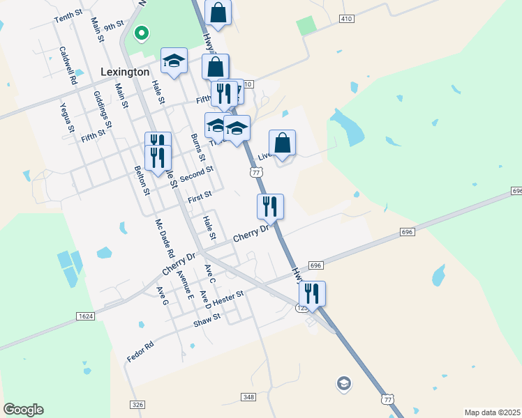map of restaurants, bars, coffee shops, grocery stores, and more near 8731 U.S. 77 in Lexington
