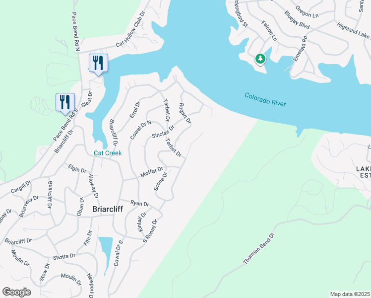 map of restaurants, bars, coffee shops, grocery stores, and more near 304 North Ronay Drive in Briarcliff