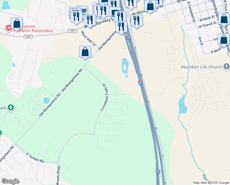 map of restaurants, bars, coffee shops, grocery stores, and more near 111 Avenue A in Willis