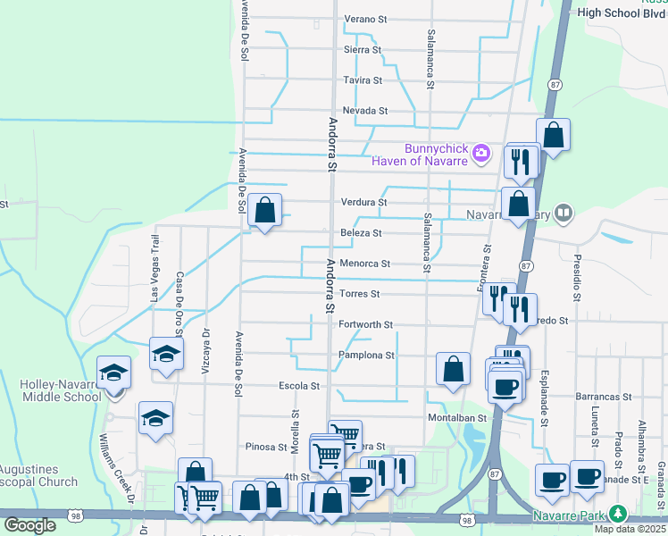 map of restaurants, bars, coffee shops, grocery stores, and more near 2110 Andorra Street in Navarre