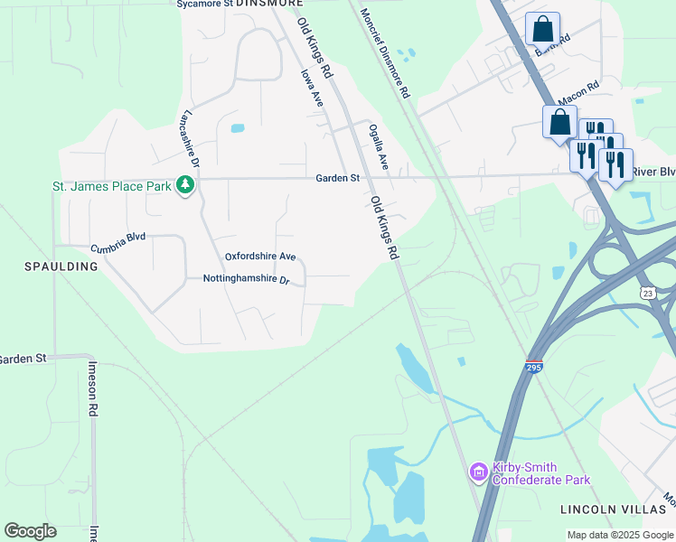 map of restaurants, bars, coffee shops, grocery stores, and more near 7119 Buckinghamshire Place in Jacksonville