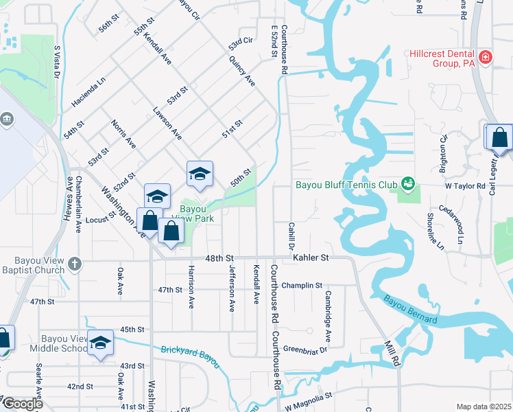 map of restaurants, bars, coffee shops, grocery stores, and more near 4901 Kendall Avenue in Gulfport