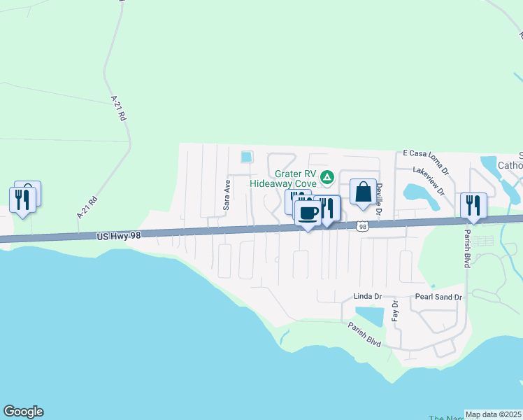 map of restaurants, bars, coffee shops, grocery stores, and more near 2009 Bob White Court in Mary Esther
