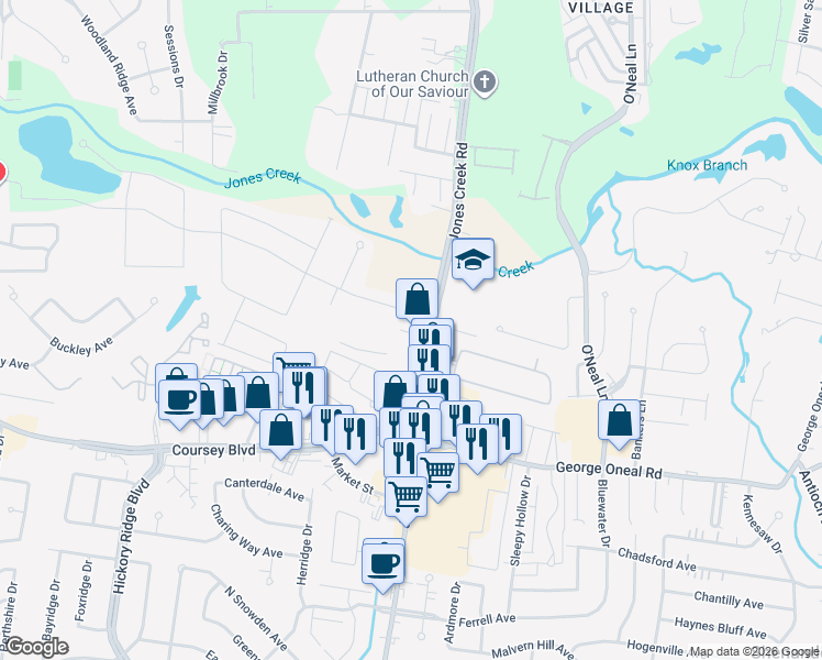 map of restaurants, bars, coffee shops, grocery stores, and more near 4606 Jones Creek Road in Baton Rouge