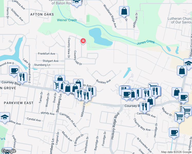 map of restaurants, bars, coffee shops, grocery stores, and more near 13323 Buckley Avenue in Baton Rouge