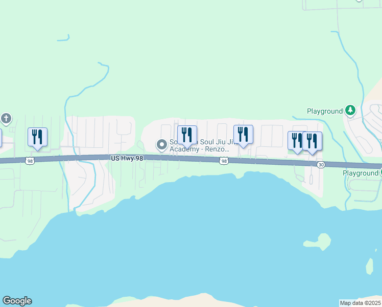 map of restaurants, bars, coffee shops, grocery stores, and more near 587 Florosa Court in Mary Esther