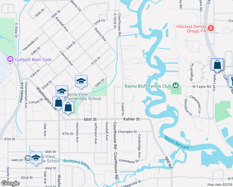 map of restaurants, bars, coffee shops, grocery stores, and more near 1740 Courthouse Rd in Gulfport