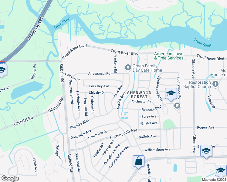 map of restaurants, bars, coffee shops, grocery stores, and more near 9628 Priory Avenue in Jacksonville