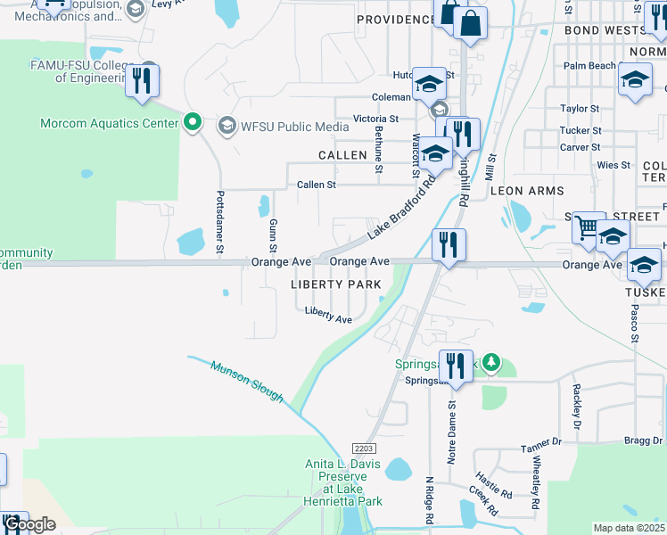 map of restaurants, bars, coffee shops, grocery stores, and more near 2704 Lake Palm Drive in Tallahassee