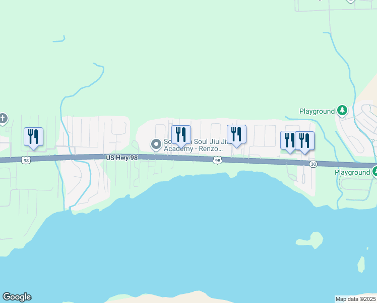 map of restaurants, bars, coffee shops, grocery stores, and more near 594 Florosa Court in Mary Esther