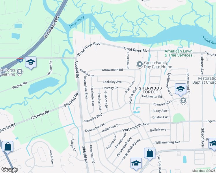 map of restaurants, bars, coffee shops, grocery stores, and more near 5115 Chivalry Drive in Jacksonville