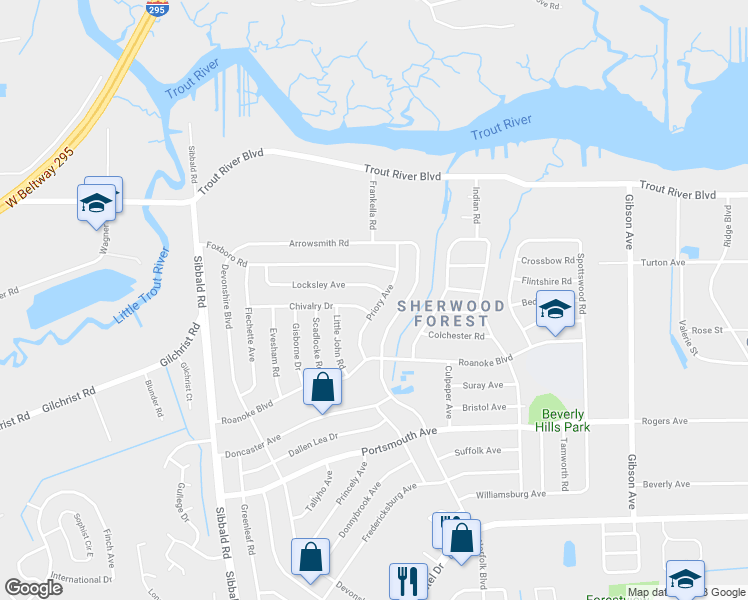 map of restaurants, bars, coffee shops, grocery stores, and more near 9628 Priory Avenue in Jacksonville