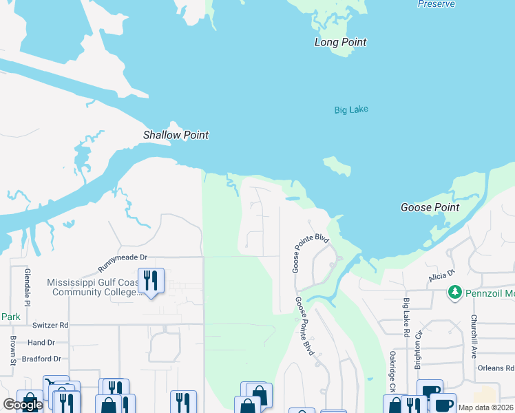 map of restaurants, bars, coffee shops, grocery stores, and more near 491 Channel Mark Drive in Biloxi