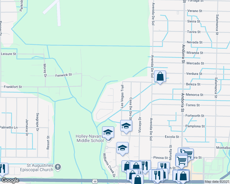 map of restaurants, bars, coffee shops, grocery stores, and more near 2146 Durell Lane in Navarre