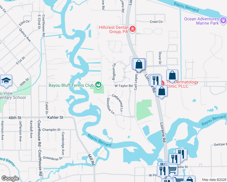 map of restaurants, bars, coffee shops, grocery stores, and more near 6 Pine Haven Street in Gulfport