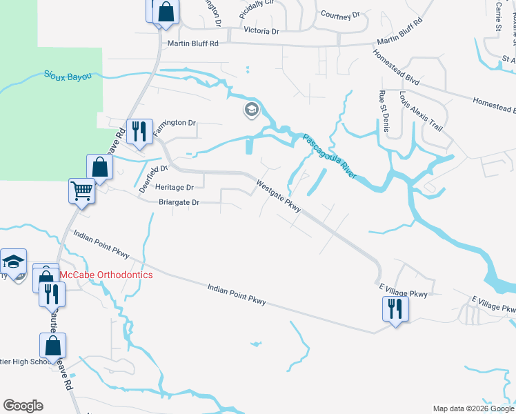 map of restaurants, bars, coffee shops, grocery stores, and more near 4912 Fairwood Drive in Gautier