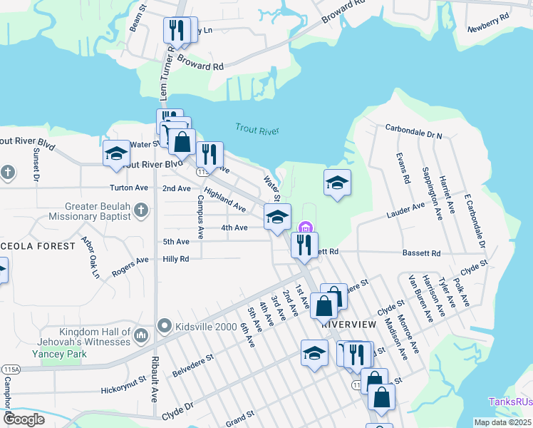 map of restaurants, bars, coffee shops, grocery stores, and more near 9430 Lem Turner Road in Jacksonville