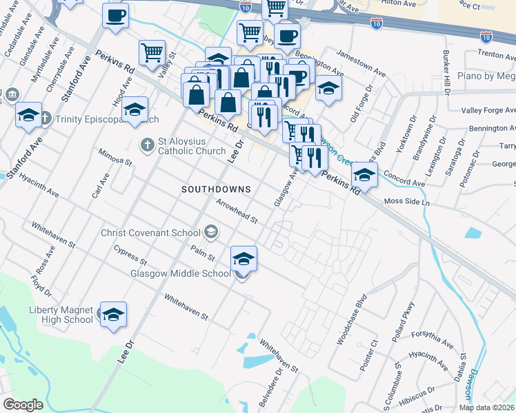 map of restaurants, bars, coffee shops, grocery stores, and more near 2054 Edinburgh Avenue in Baton Rouge