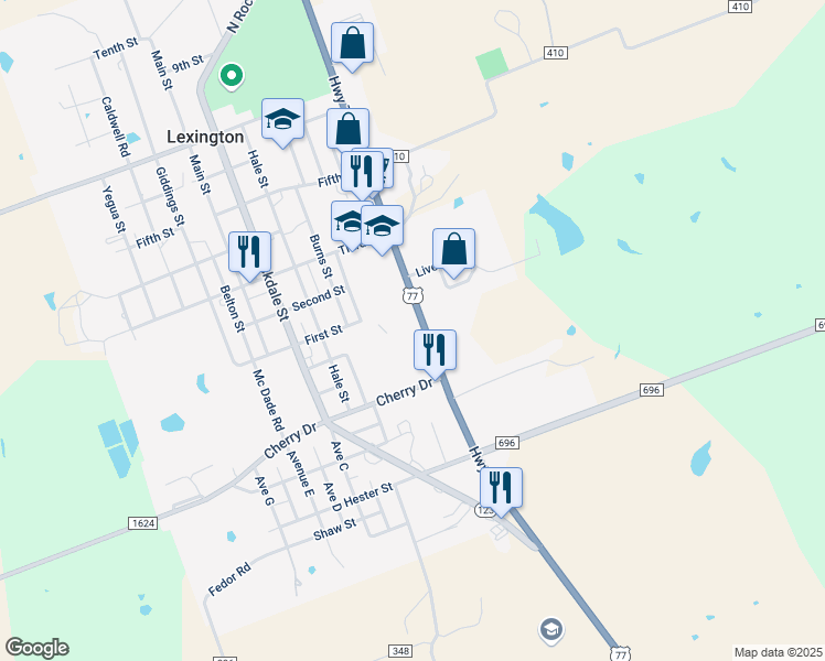 map of restaurants, bars, coffee shops, grocery stores, and more near 8731 U.S. 77 in Lexington